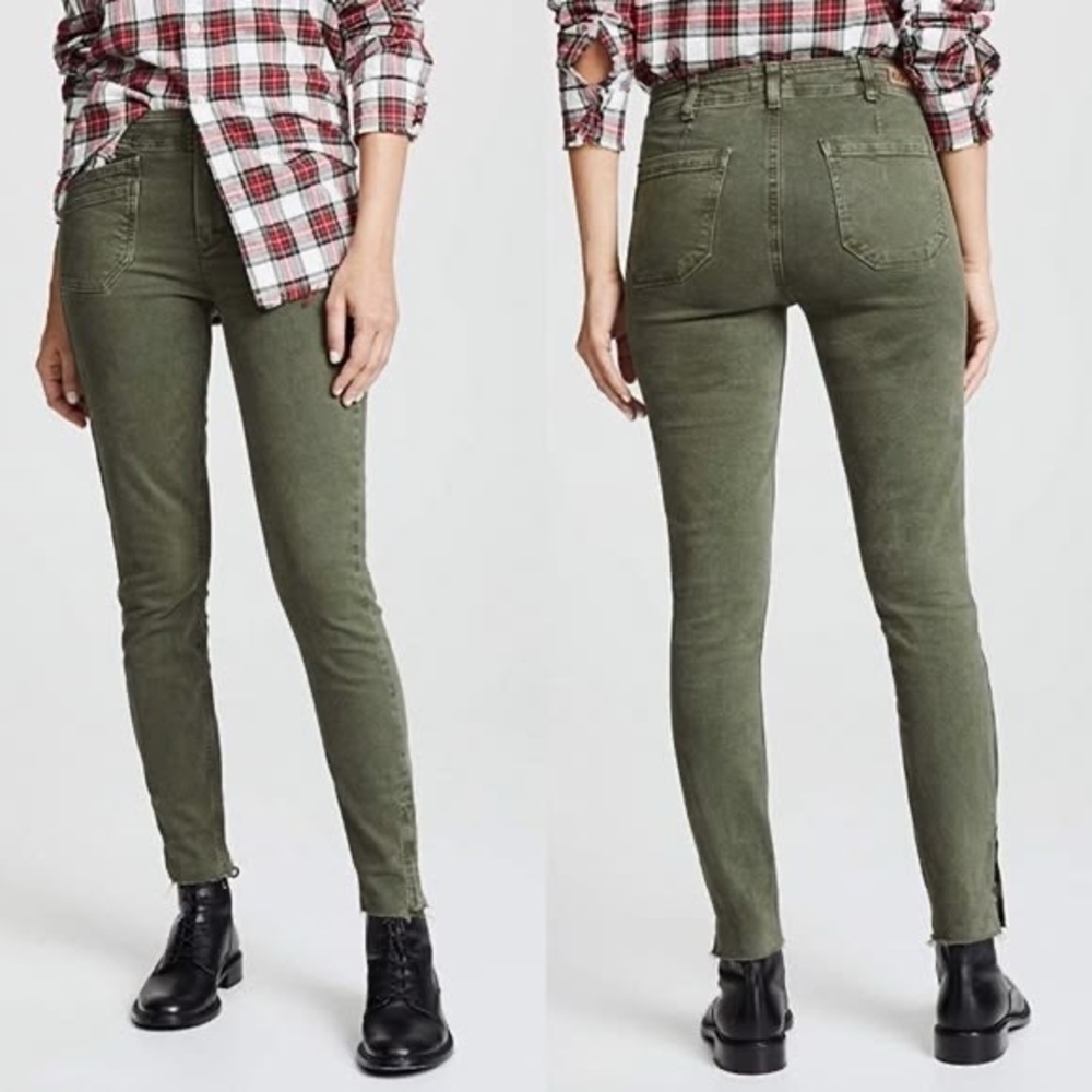 Paige Vintage Forest Green Night Hoxton Ankle cut-off zip hem jeans Size 25